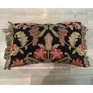 Biltmore Tapestry Rectangle Pillow w/ Fringe Black Floral French Country Farm